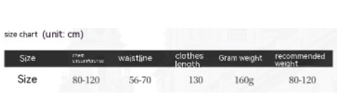 Nun costume roleplay set - size chart