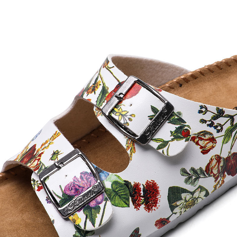 Korean-Style Cork Beach Flip Flops – Leather Sandals with Floral Detail - product photo 3 of 5