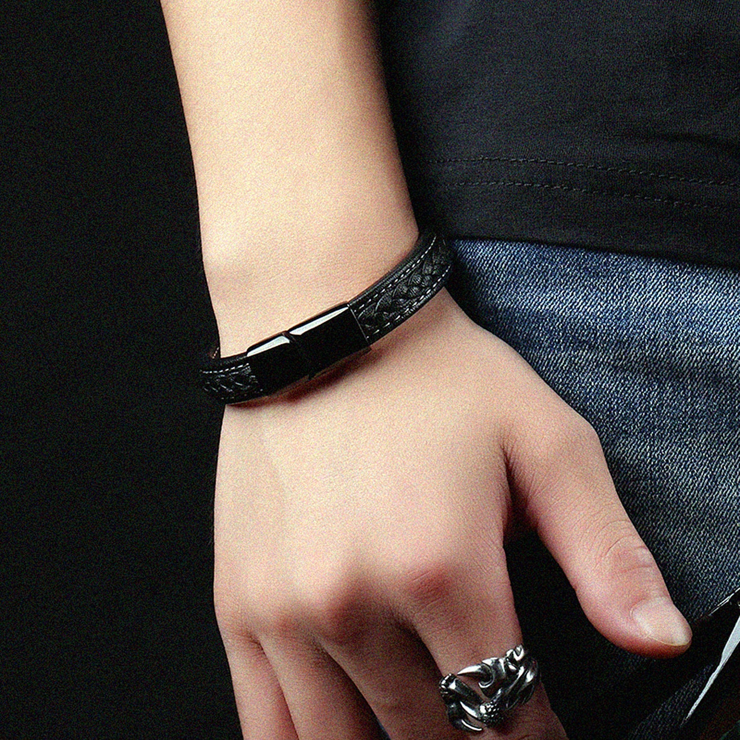 Leather bracelet weave detail