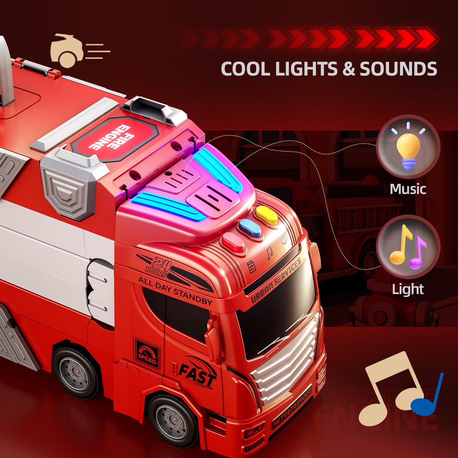 Fire Truck Toy with Lights, Sounds & Music – Kids Transport Vehicle - product photo 4 of 8