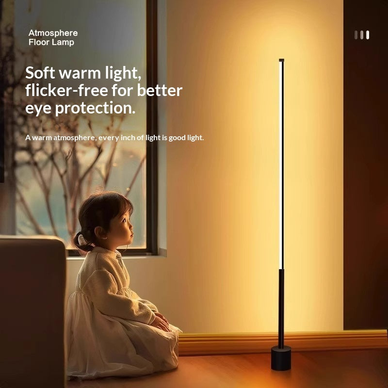 LED floor lamp lit in a living room