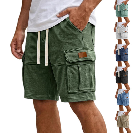 Men's striped cargo shorts with pockets - main view