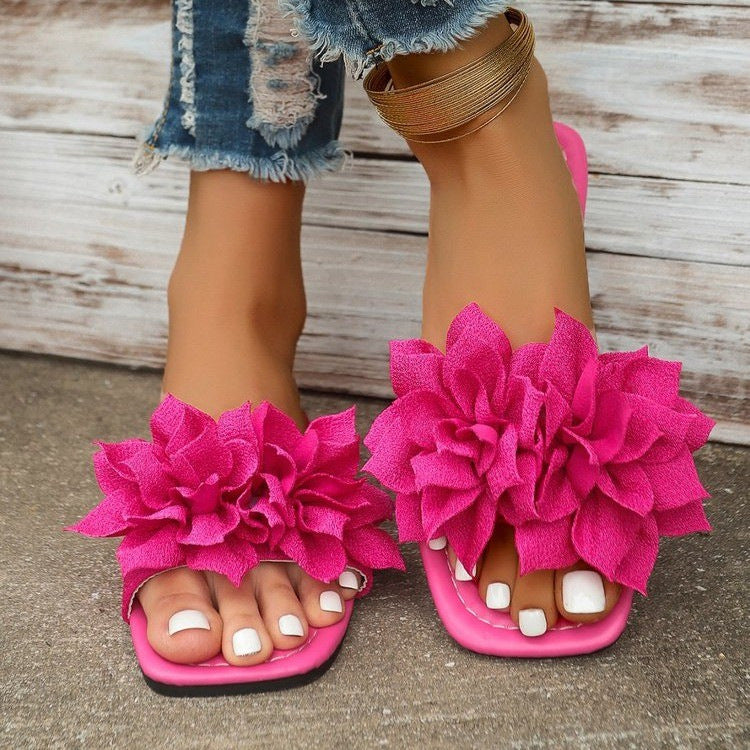 Women's Faux Leather Flat Flip Flops – Floral Accent Slides - product photo 3 of 10