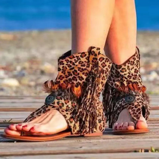 Leopard Print Fringe Flip Flops – Fashion Roman Sandals for Women - product photo 1 of 9
