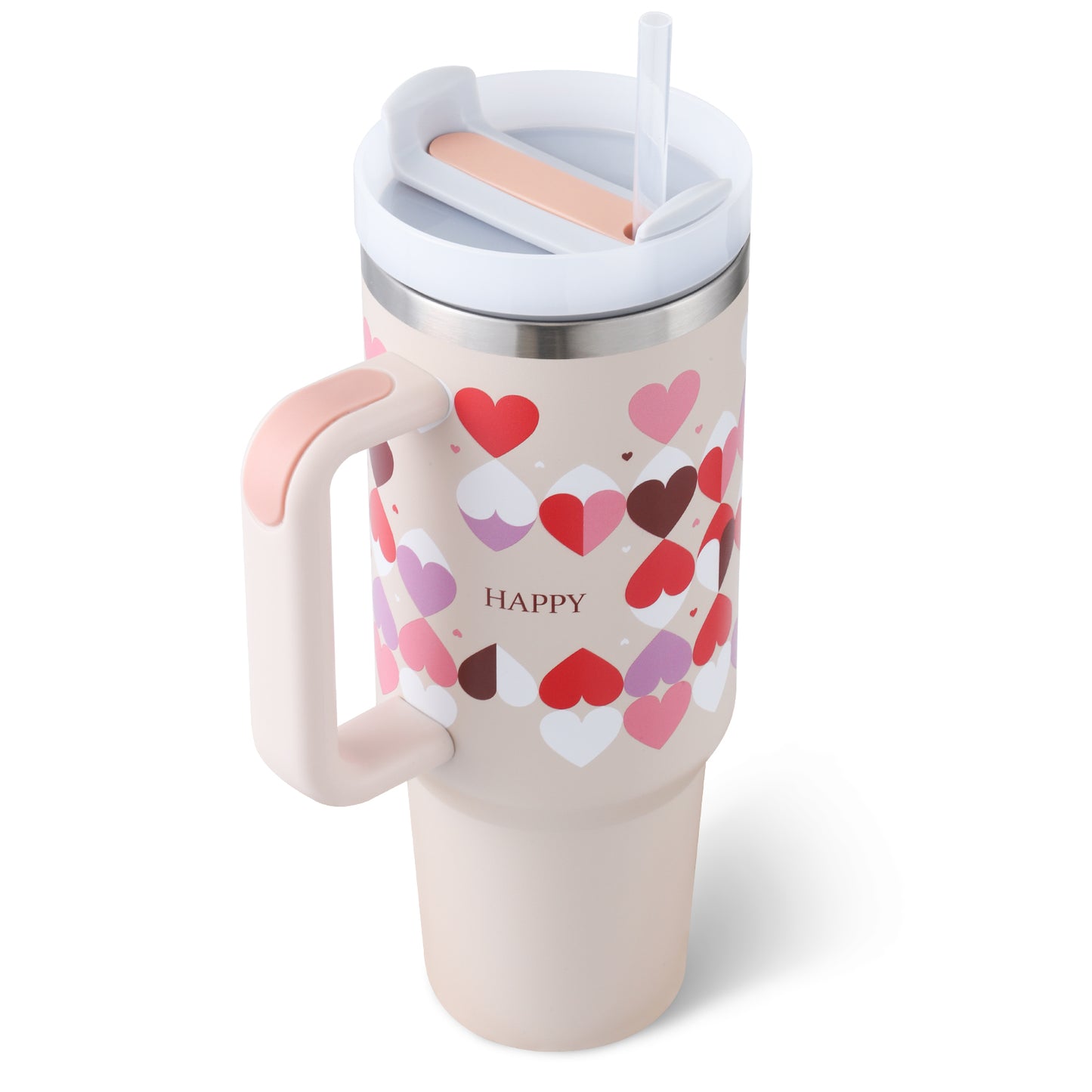 40oz insulated stainless steel tumbler with handle and straw, color option 25