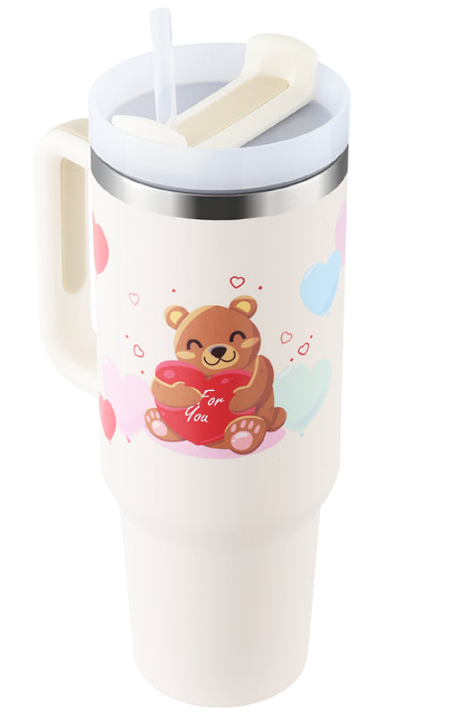 40oz insulated stainless steel tumbler with handle and straw, color option 8