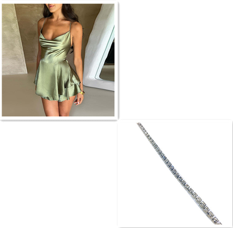 Sexy Suspender Satin Skirt Dress – Backless Lace-Up A-Line Short Dress - product photo 14 of 23