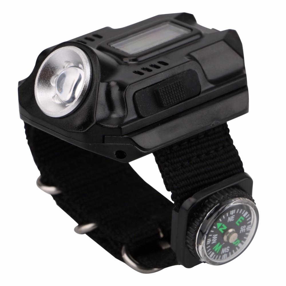 LED flashlight watch showing wristband and light head detail