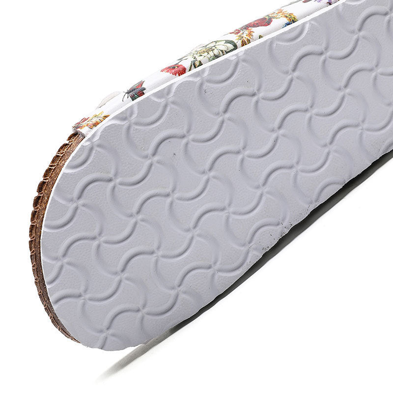 Korean-Style Cork Beach Flip Flops – Leather Sandals with Floral Detail - product photo 4 of 5