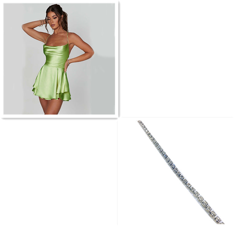 Sexy Suspender Satin Skirt Dress – Backless Lace-Up A-Line Short Dress - product photo 16 of 23