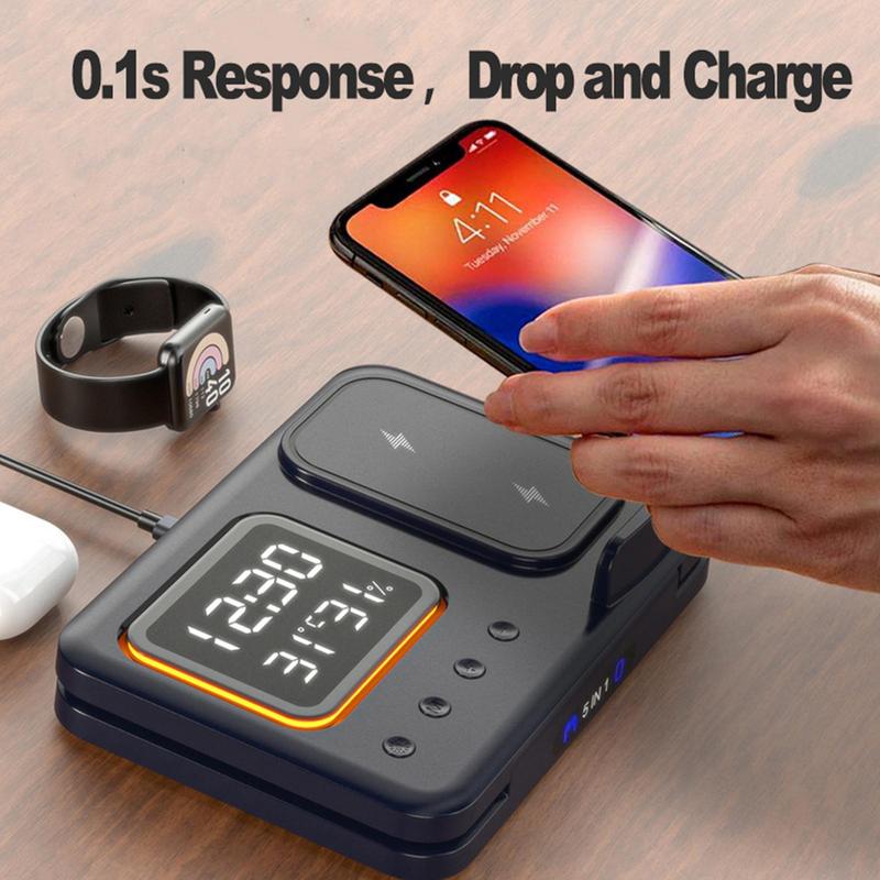 Apple Watch charging puck attached to 5-in-1 wireless charging stand