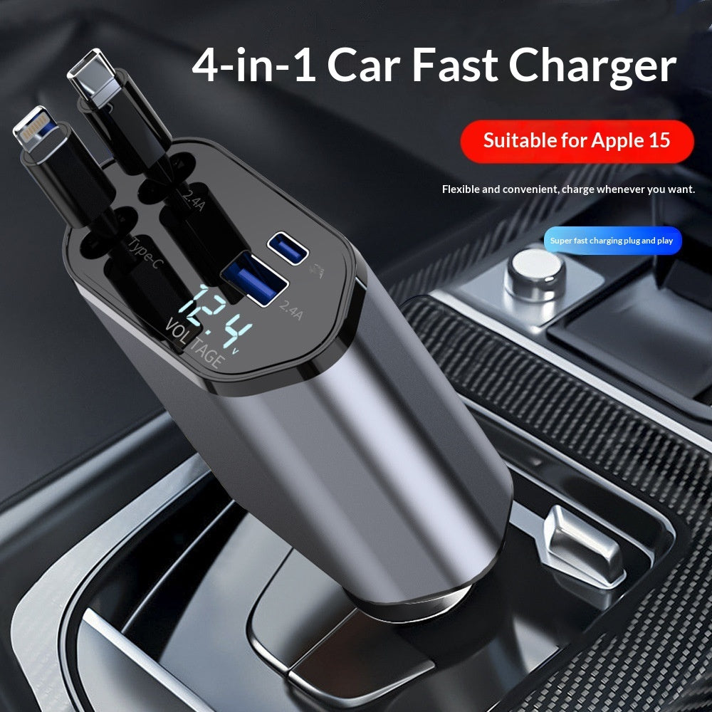4 In 1 Retractable Car Charger Fast Car Phone Charger 120W With USB Type C Cable - product photo 6 of 8