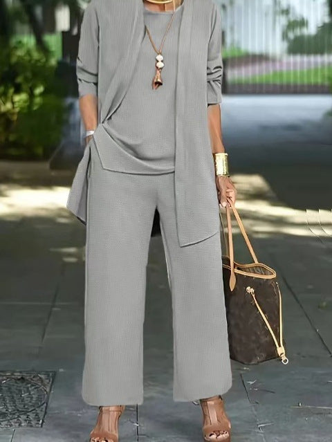 Women's 3-Piece Cardigan Suit Set – Vest Top, Jacket & Wide-Leg Pants – photo 15 of 20