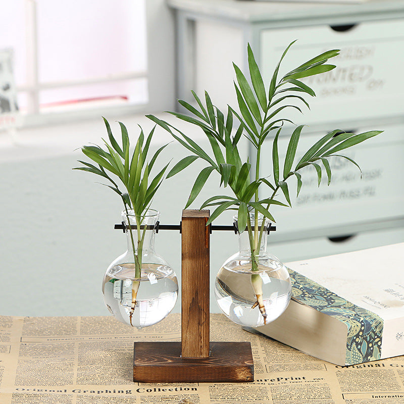Wooden-base glass bottle plant vase - photo 8 of 11