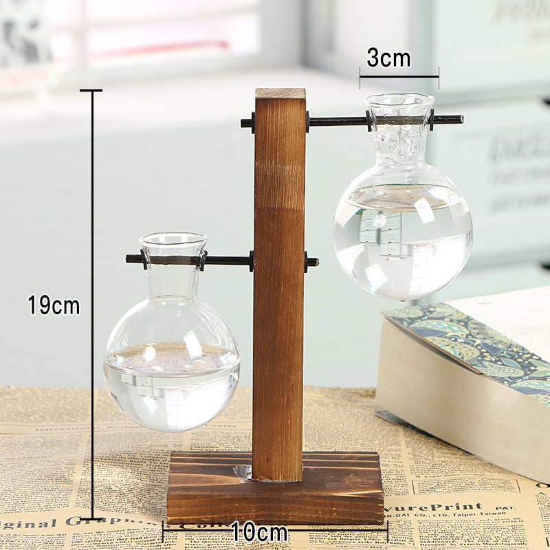 Wooden-base glass bottle plant vase - photo 3 of 11