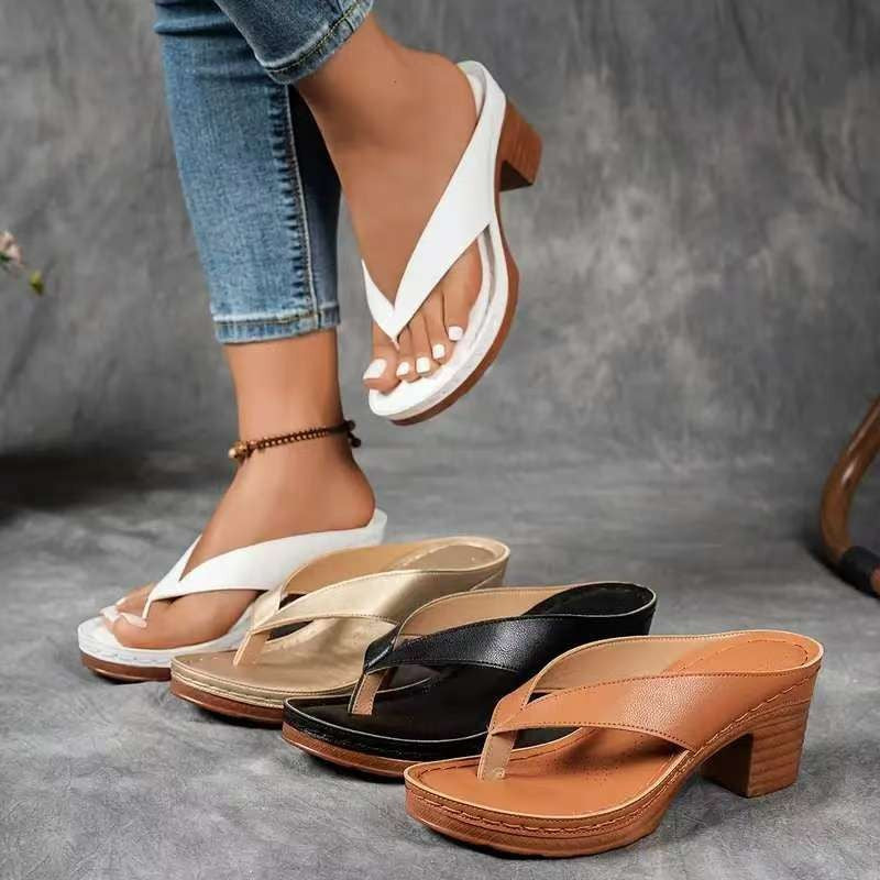 Summer Flip-Flop Wedges – Fashion Solid Color Square-Heeled Sandals – photo 8 of 10