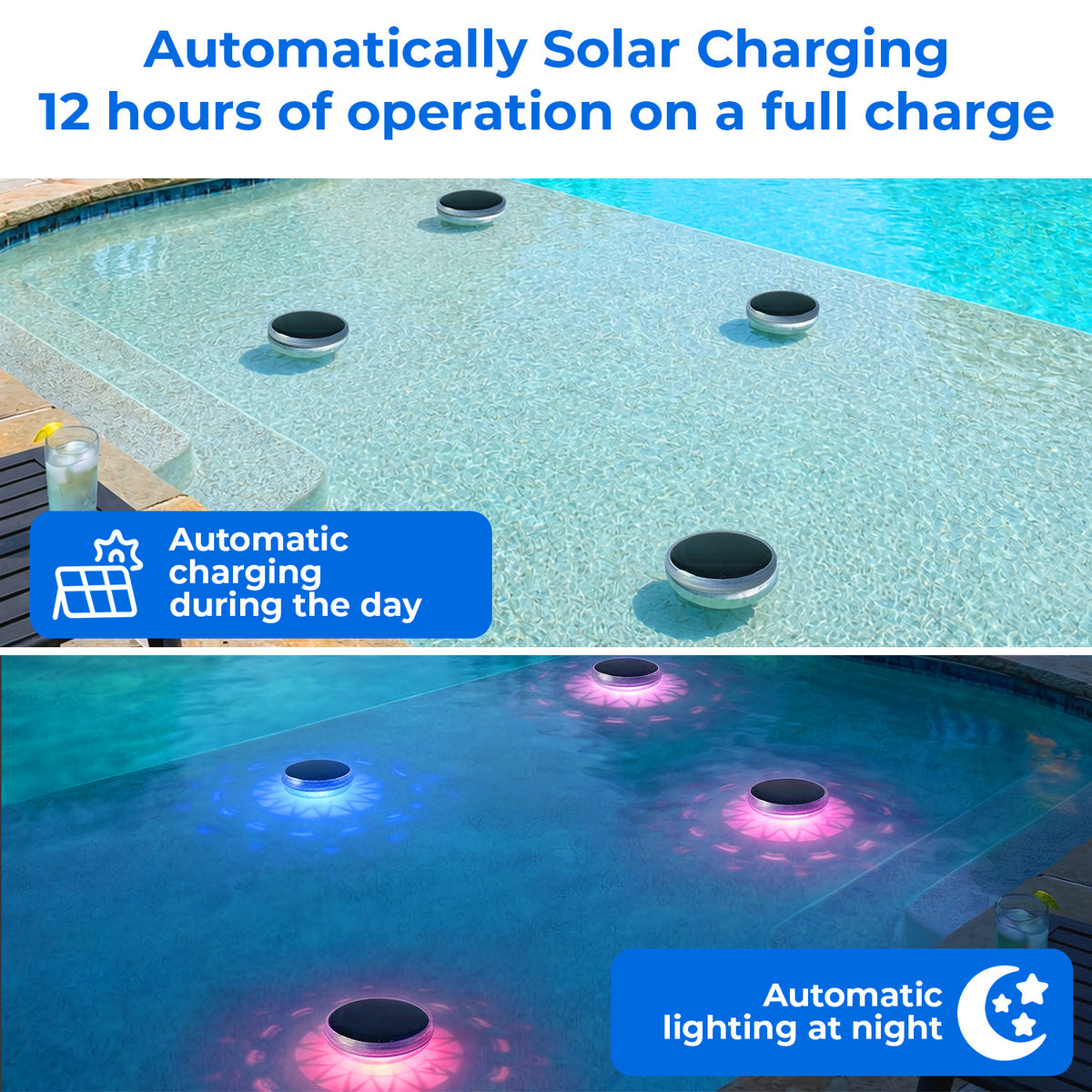 Solar-powered floating pool lights, 2-pack – product photo 6
