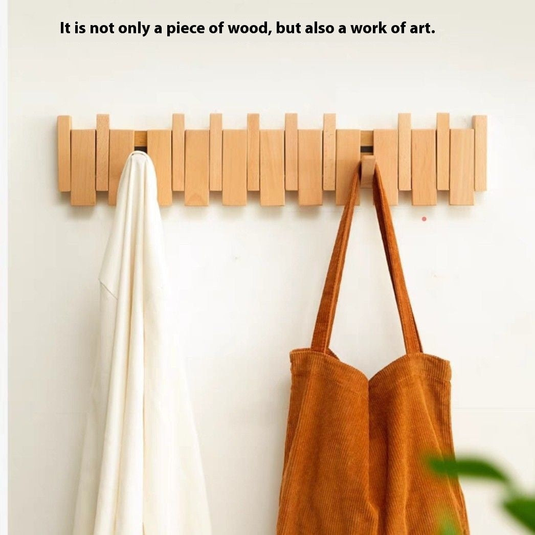 Wall-Mounted Wood Coat Rack – Piano Key Hook Entryway Storage - product photo 6 of 8