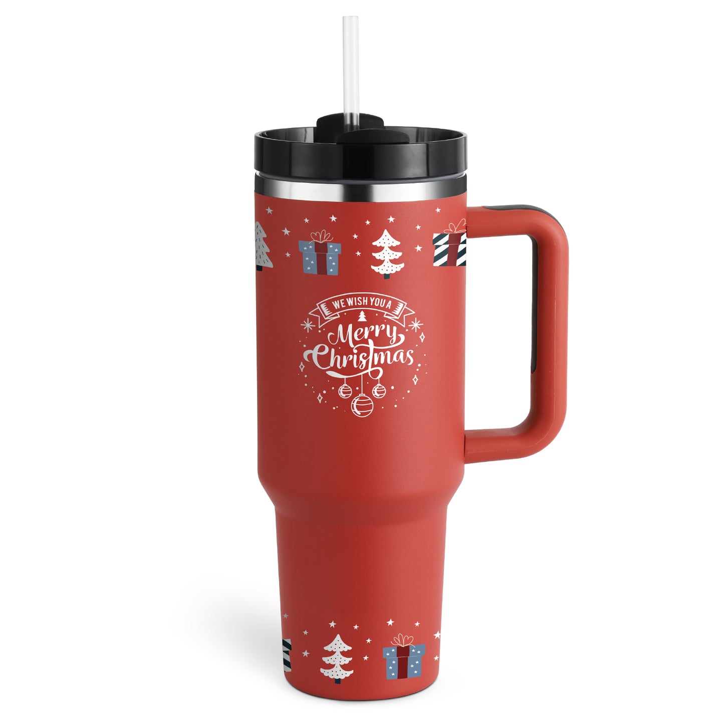40oz insulated stainless steel tumbler with handle and straw, color option 15