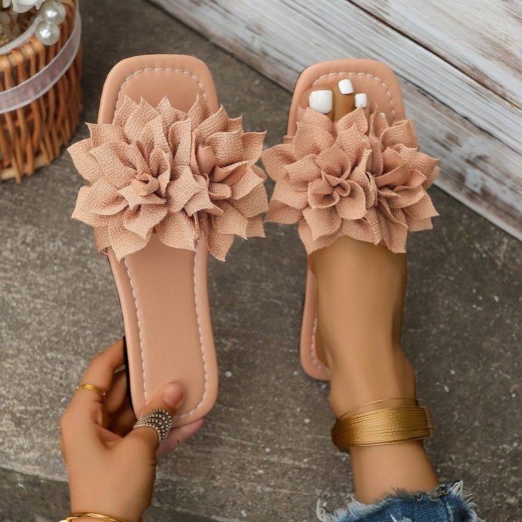 Women's Faux Leather Flat Flip Flops – Floral Accent Slides - product photo 5 of 10