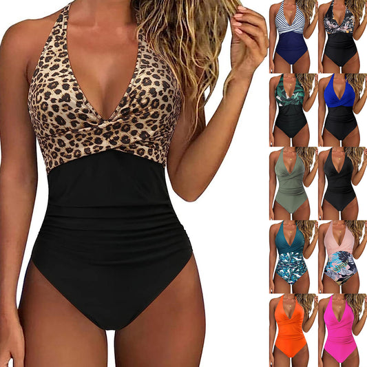 Leopard Print One-Piece Swimsuit – Sexy V-Neck Bodysuit - product photo 1 of 8