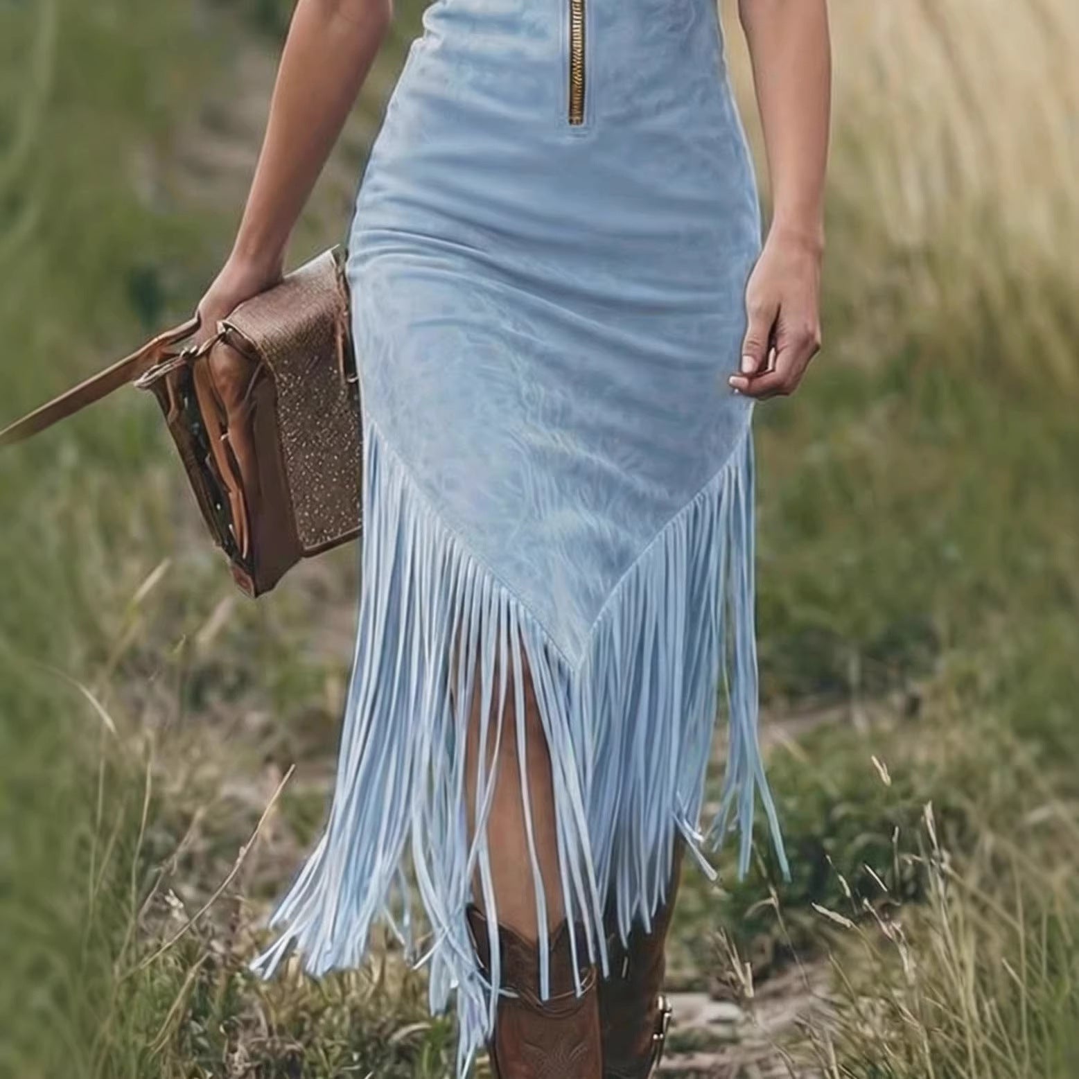 Western Cowboy Slim-Fit Tassel Hemline Sleeveless Dress – photo 4 of 12