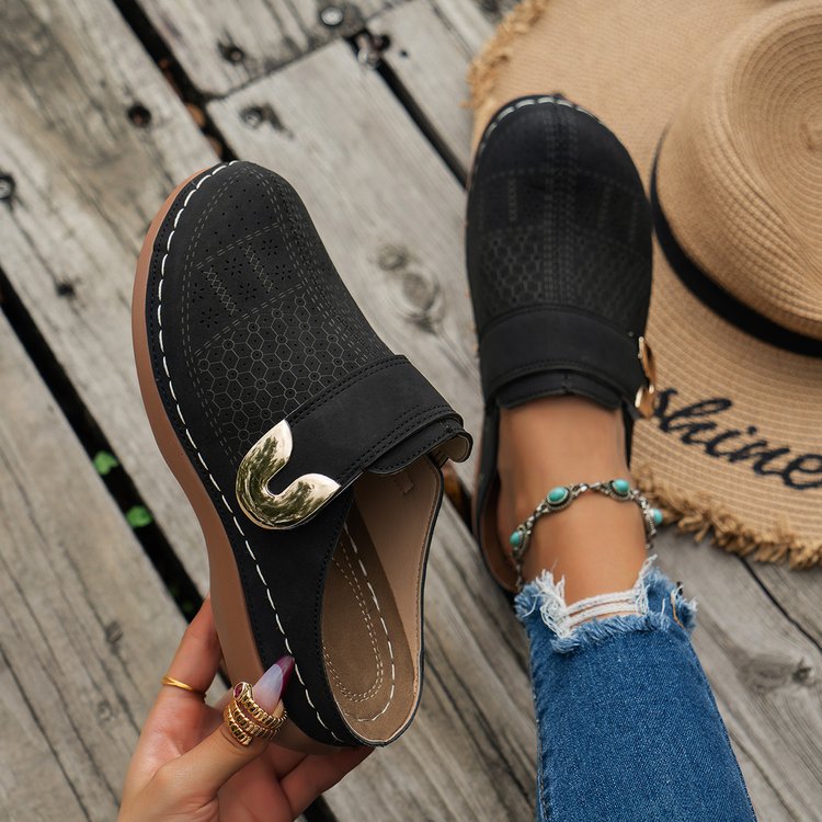 Closed toe sandals worn, front view