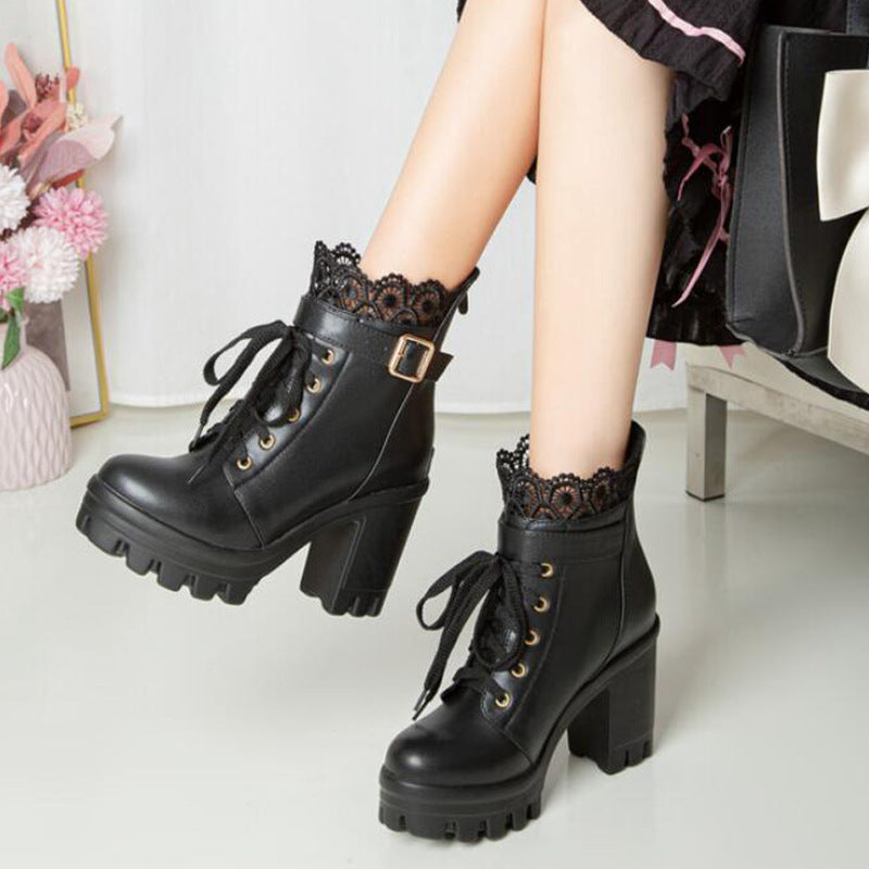 Women's lace-up square heel ankle boots - view 5