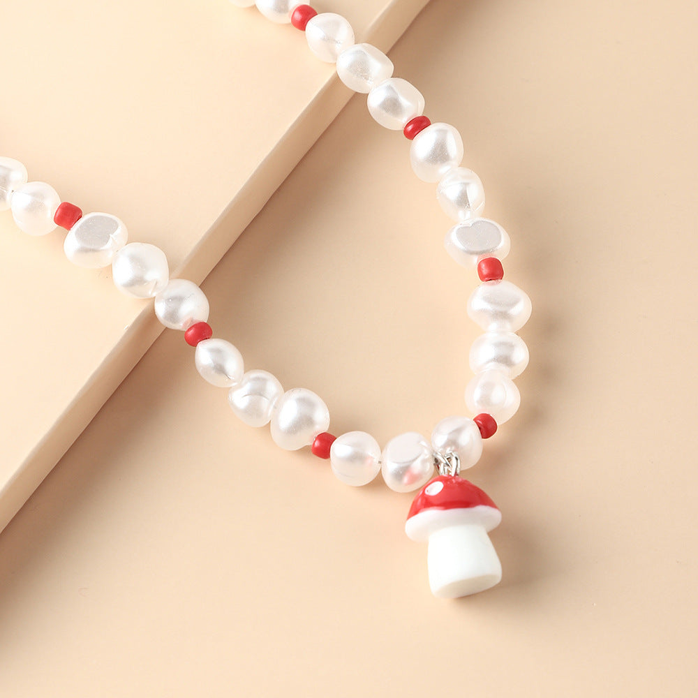 Pearl Beaded Mushroom Pendant Necklace – Adjustable Chain - product photo 6 of 6