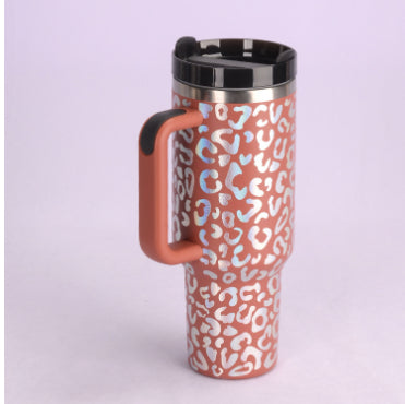 40oz insulated stainless steel tumbler with handle and straw, color option 29