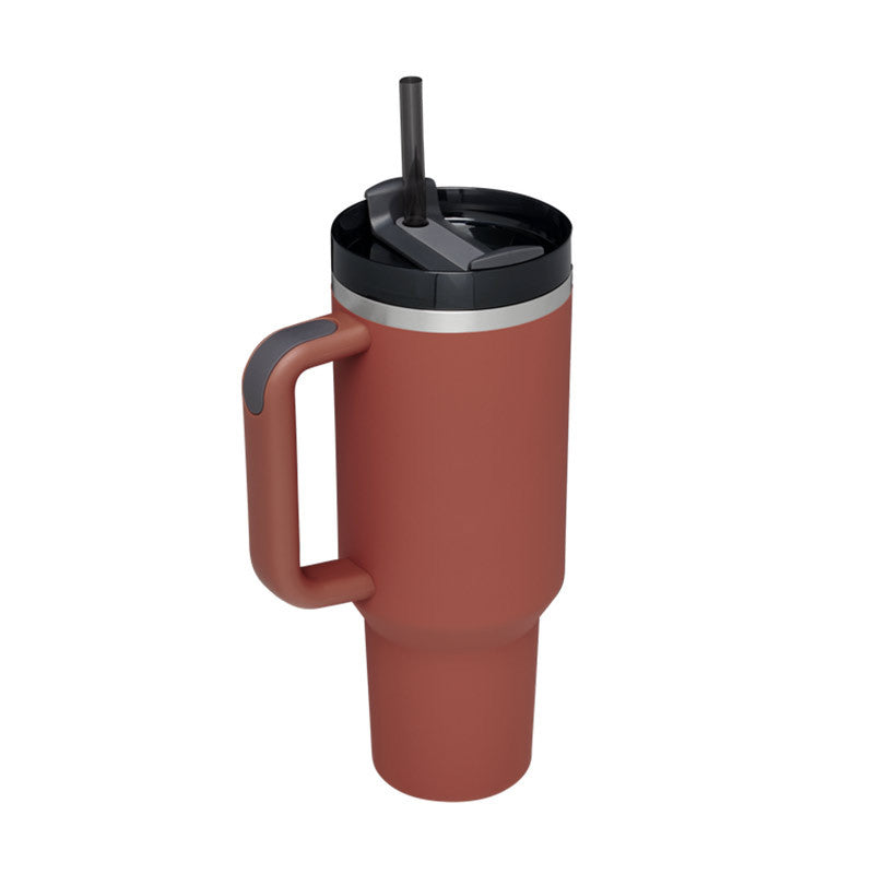40oz insulated stainless steel tumbler with handle and straw, color option 26
