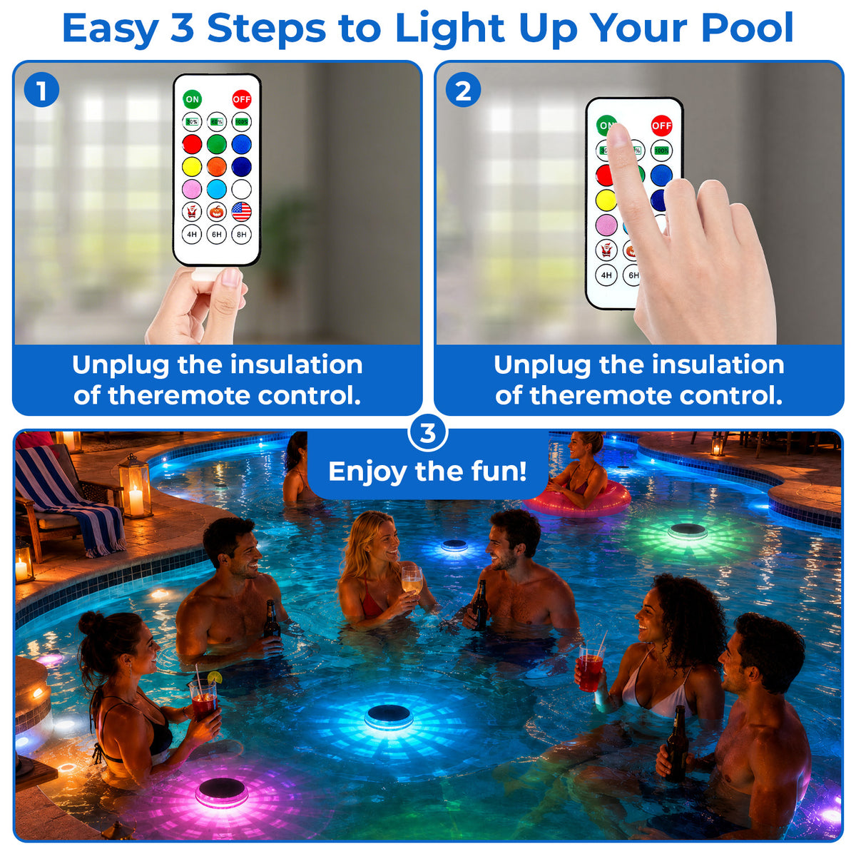 Solar-powered floating pool lights, 2-pack – product photo 5