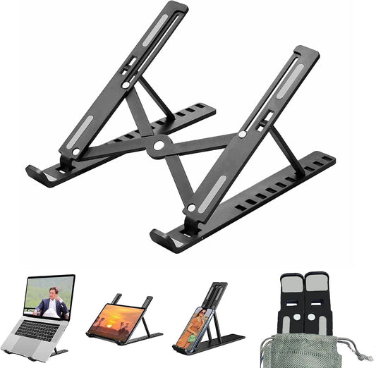laptop stand extended with laptop on top