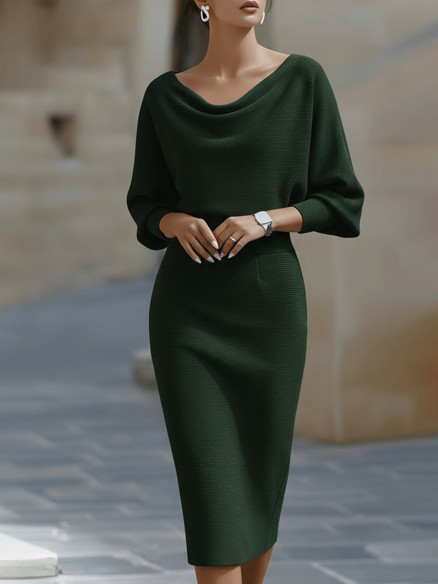 Pleated Batwing Sleeve Midi Dress – Women's A-Line Daywear - product photo 12 of 12