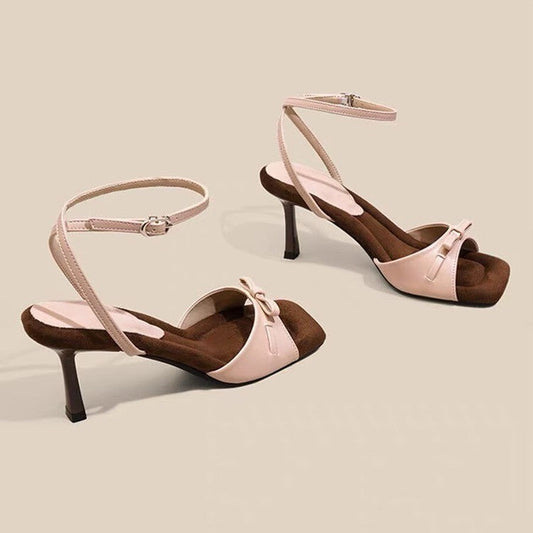 Women's bow wedge heel sandals, front view