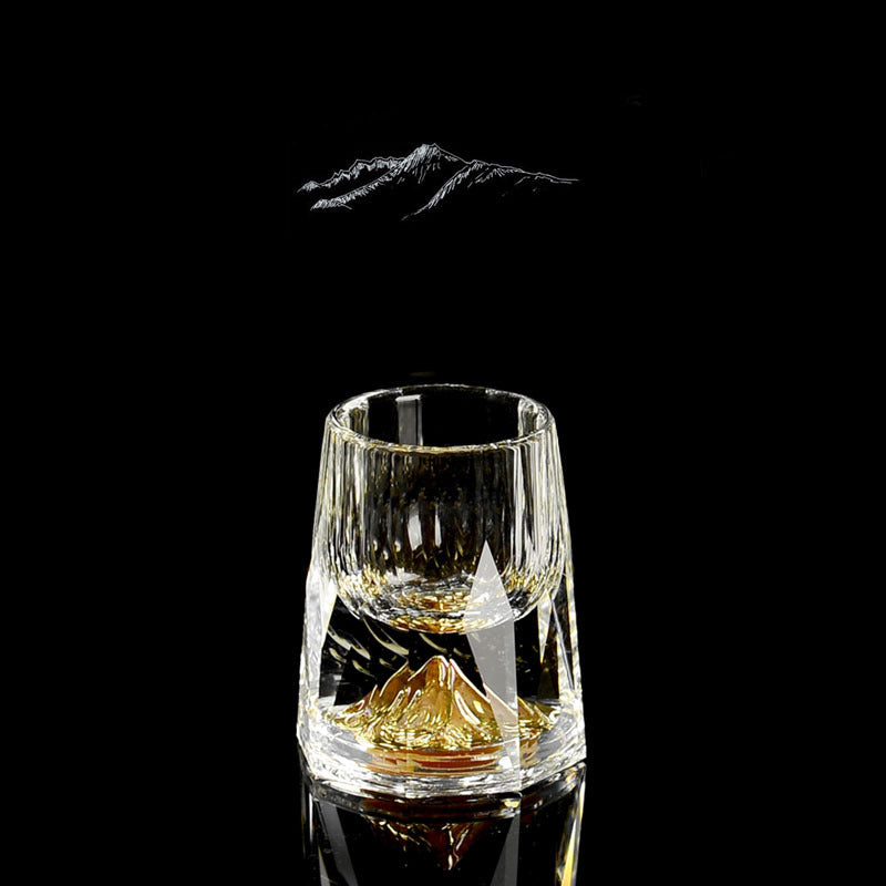 3D crystal-cut liquor glass on a bar cart setting