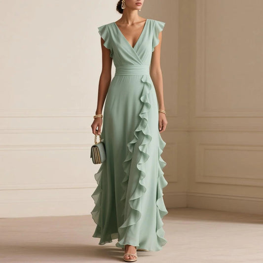 Women's Bohemian Ruffle V-Neck Maxi Dress – Elegant Party & Evening Wear – photo 1 of 10