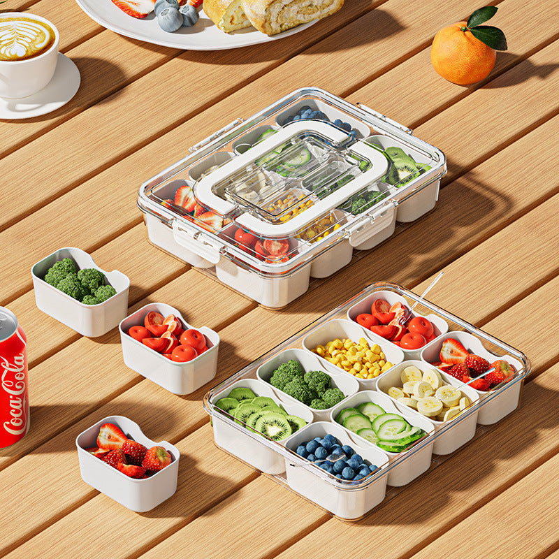 8-grid divided serving tray, cream white, front view