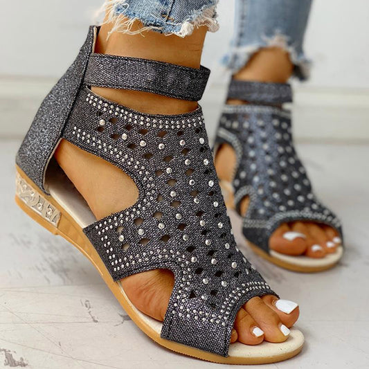 Rhinestone peep-toe Roman sandals with back zip - photo 1 of 7