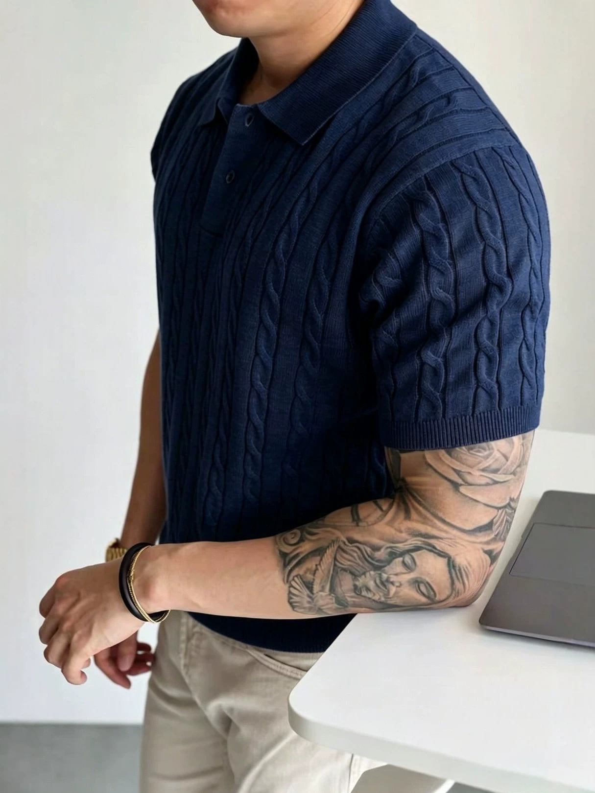 Men's cable-knit short-sleeve polo shirt - photo 8 of 10