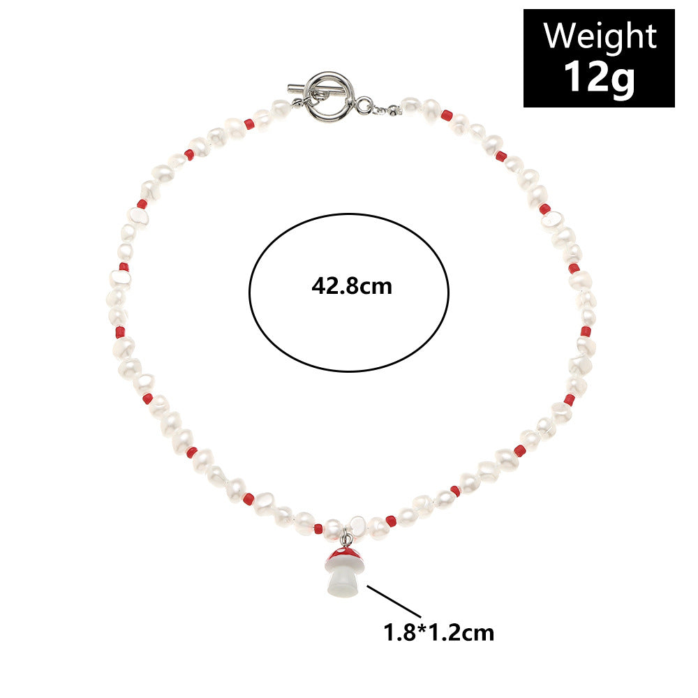 Pearl Beaded Mushroom Pendant Necklace – Adjustable Chain - product photo 3 of 6