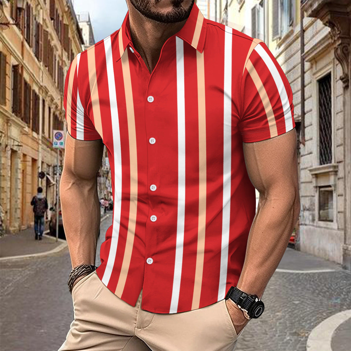 Men's Casual Striped Short Sleeve Button-Up Shirt - product photo 1 of 6