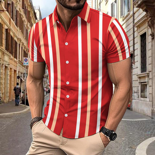 Men's Casual Striped Short Sleeve Button-Up Shirt - product photo 1 of 6