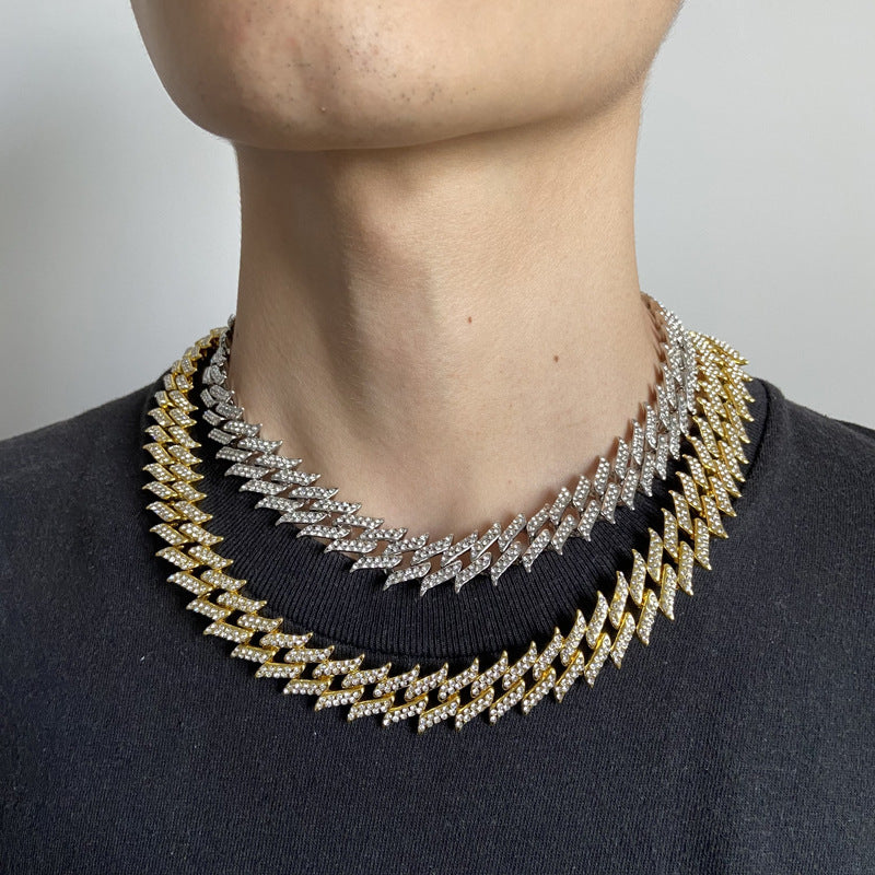 Leaf Pendant Cuban Chain Necklace with Crystal Accents - product photo 1 of 11
