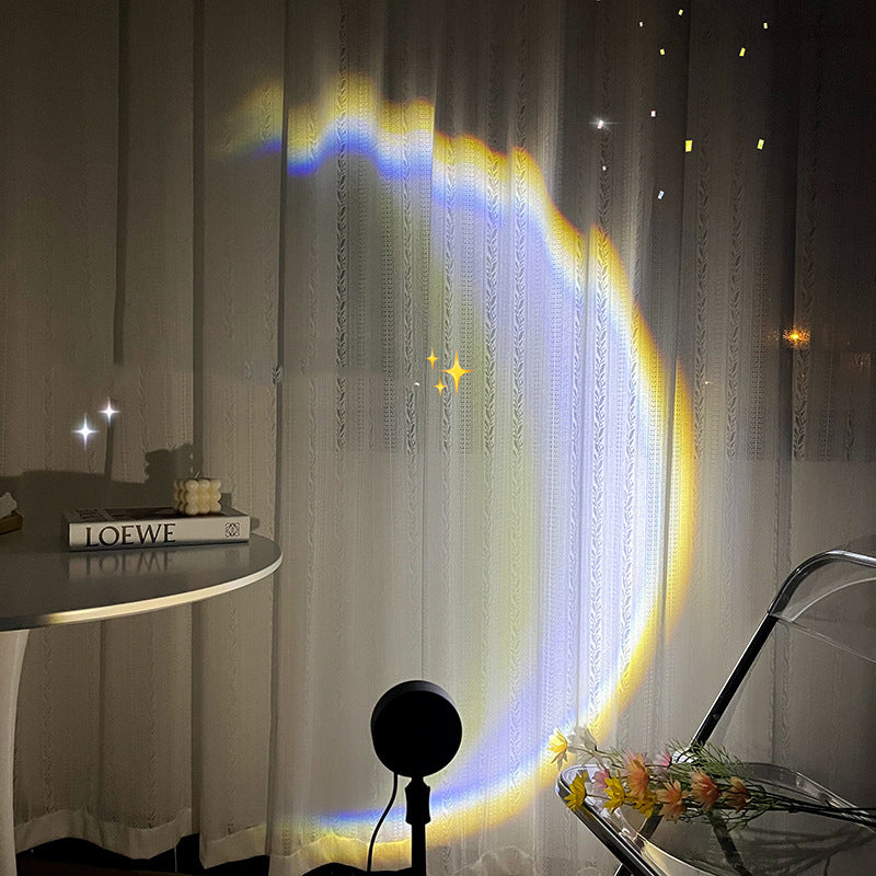 Moon lamp sunset projector illuminated in bedroom