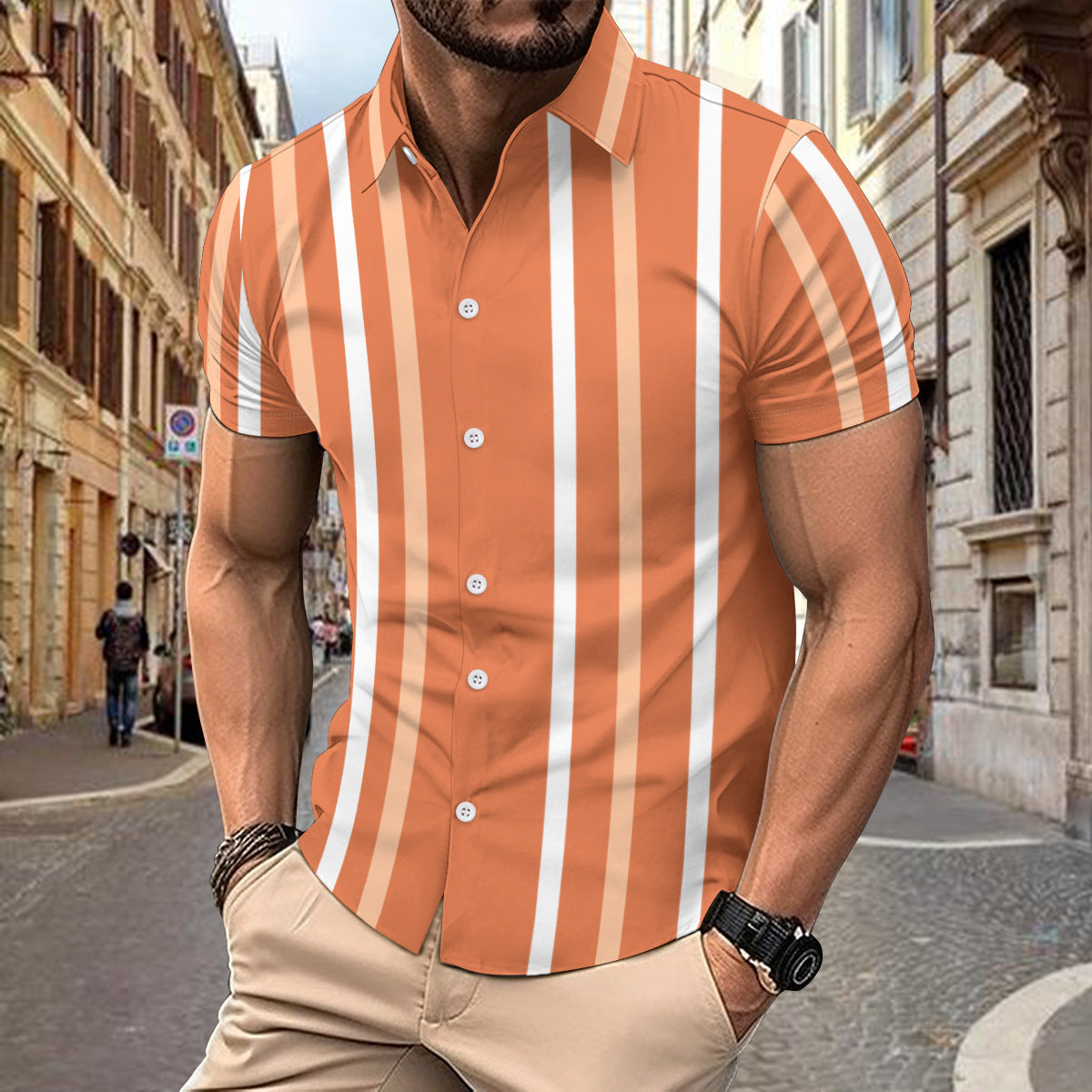 Men's Casual Striped Short Sleeve Button-Up Shirt - product photo 6 of 6