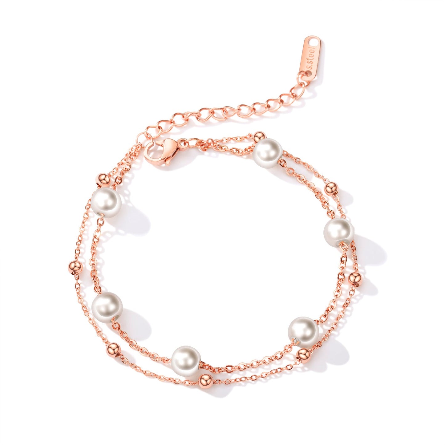 Chain bracelet with pearl accent, front view