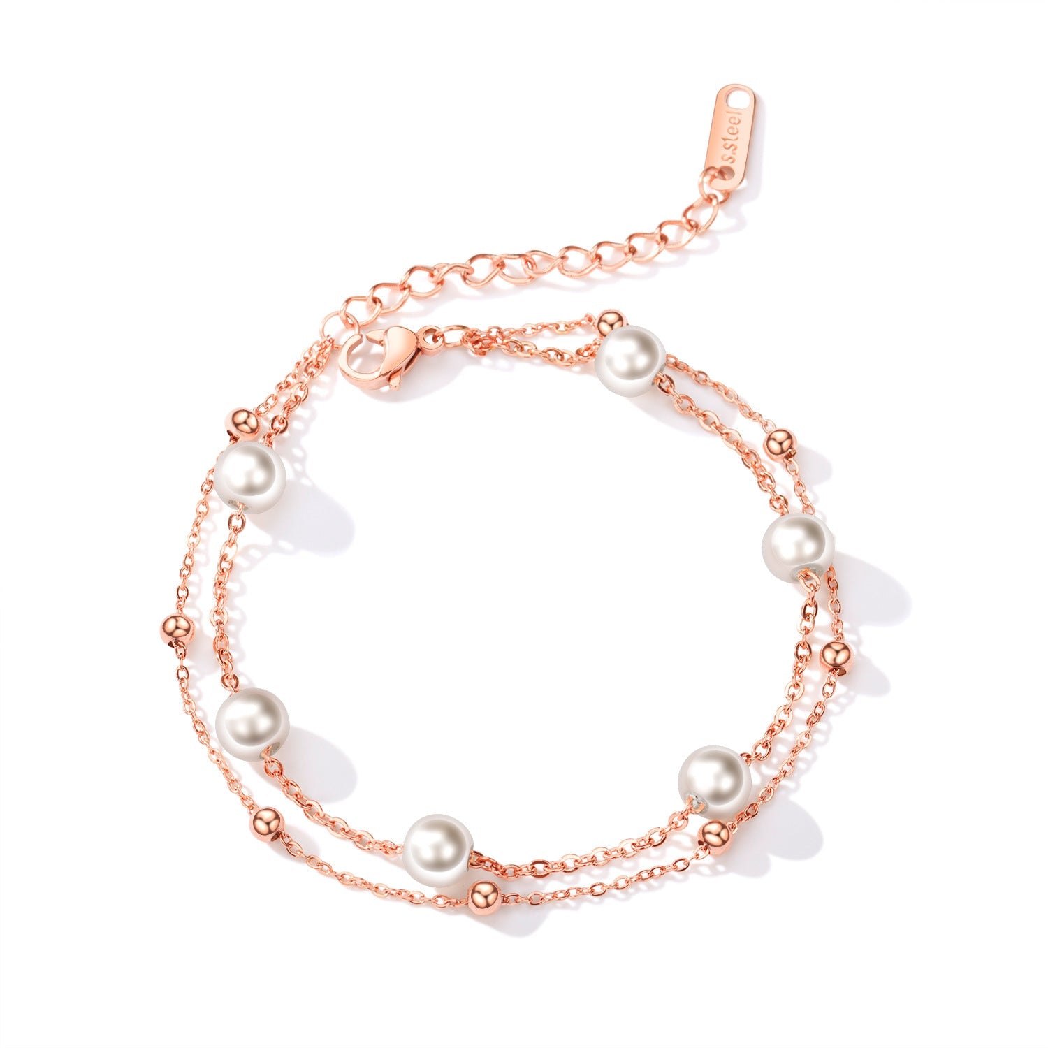 Chain bracelet with pearl accent, front view