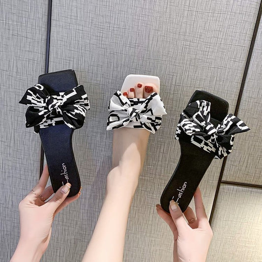 Women's bow square toe flat flip flops