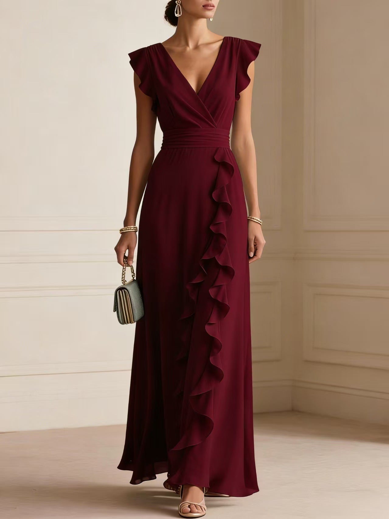 Women's Bohemian Ruffle V-Neck Maxi Dress – Elegant Party & Evening Wear – photo 4 of 10